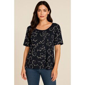 Vintage Frazier Lawrence Women's Floral Stretchy Blouse X-Large Black White Goth
